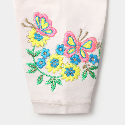 Infant Girls Embroidered Tights Butterfly - Butter Cream