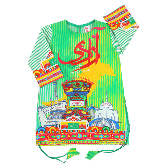 Girls Digital Print Kurti Azadi - Green