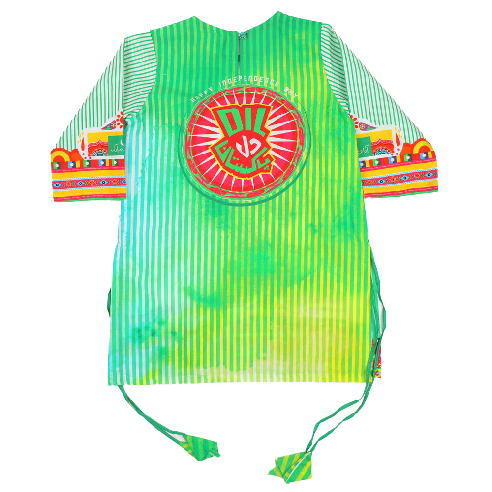 Girls Digital Print Kurti Azadi - Green