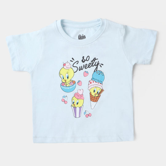 Infant Girls Cotton T-Shirt Character - Sky Blue