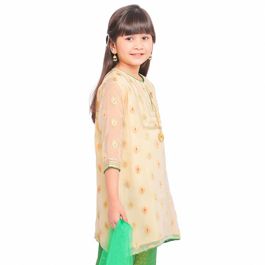 Fancy Gharara Glow 3 PCs Suit For Girls - Green