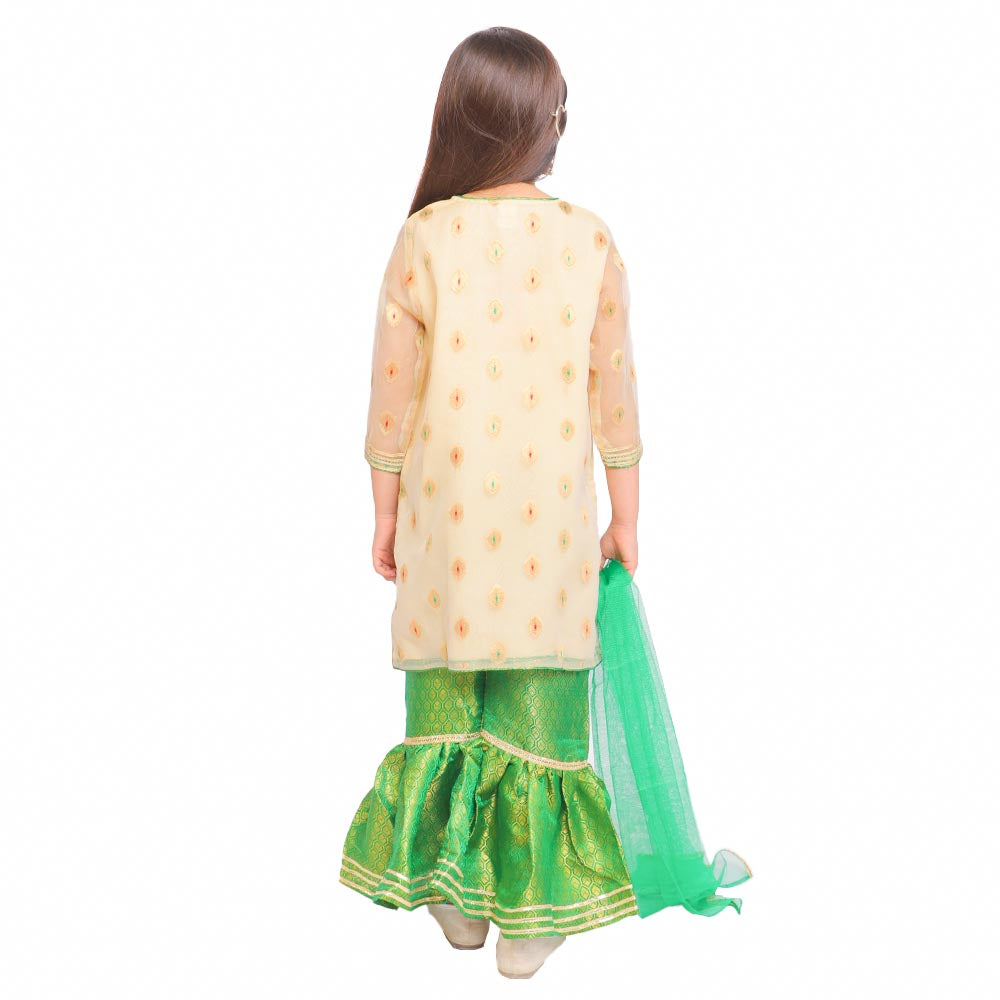 Fancy Gharara Glow 3 PCs Suit For Girls - Green