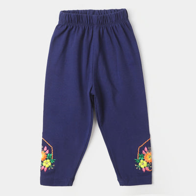 Infant Girls Embroidered Tights Flowers - Navy Blue