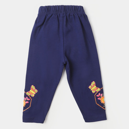 Infant Girls Embroidered Tights Flowers - Navy Blue