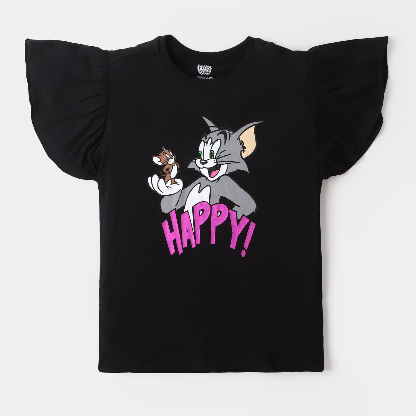 Girls Cotton T-Shirt Happy - Jet Black