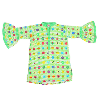 Girls Digital Print Independence Kurti Stamps - Green