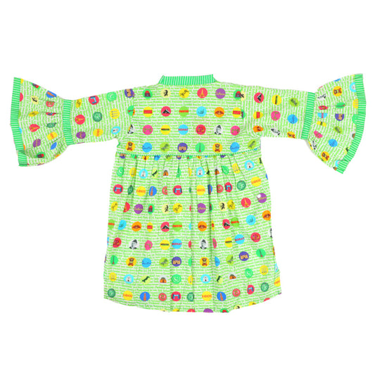 Girls Digital Print Independence Kurti Stamps - Green