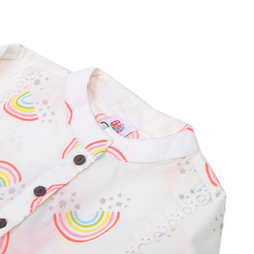 Infants Rainbow Casual Top For Girls - White