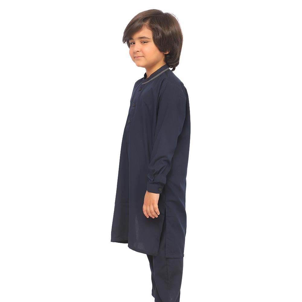 Boys Kurta Pajama Suit Grey Elegant - Navy