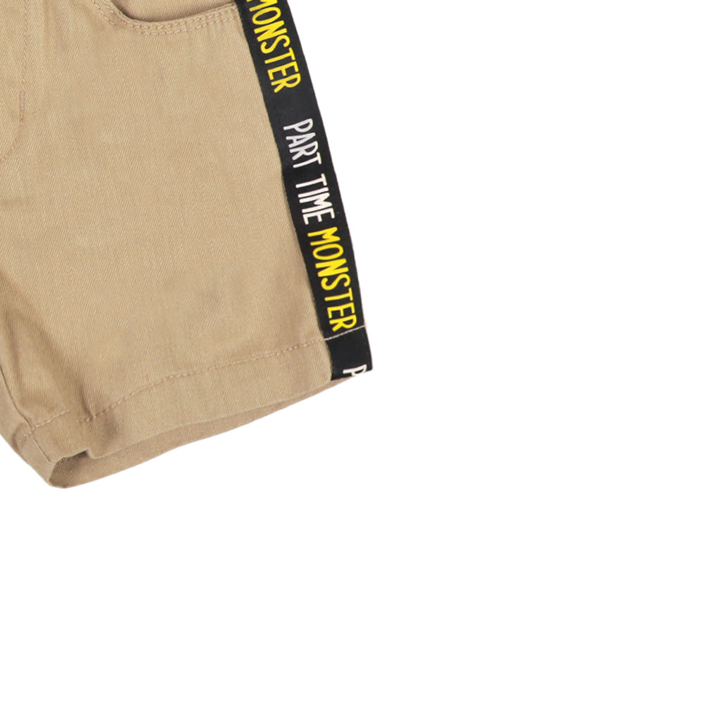 Infants Boys Short Cotton Monster Tape - BEIGE