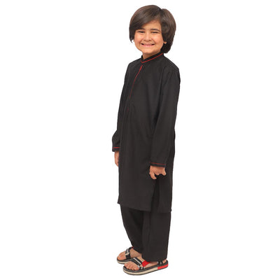 Boys Kurta Pajama Suit Red Contrast - Black