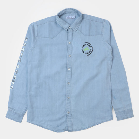 Boys Teens Denim Shirt Skate Board - LIGHT BLUE