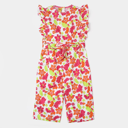 Girls Cotton Digital Print Jumpsuit - Multi