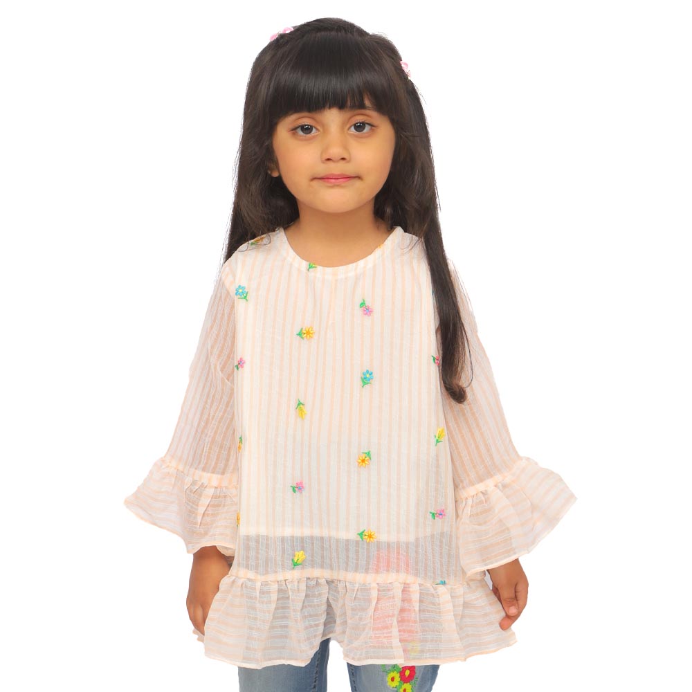 Girls Chiffon Embroidered Top Fruit Gala - Striped