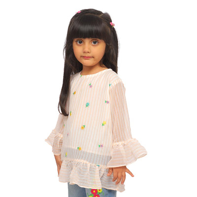 Girls Chiffon Embroidered Top Fruit Gala - Striped