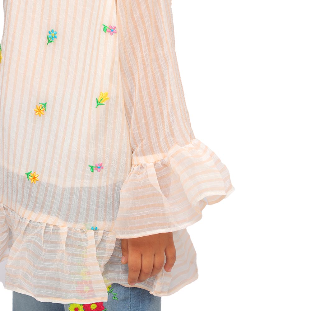 Girls Chiffon Embroidered Top Fruit Gala - Striped