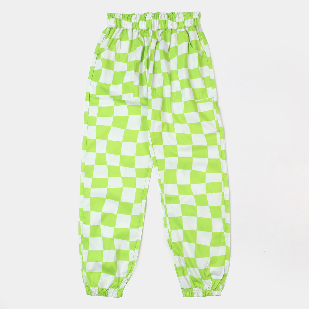 Girls Cotton Pant Checks - Green