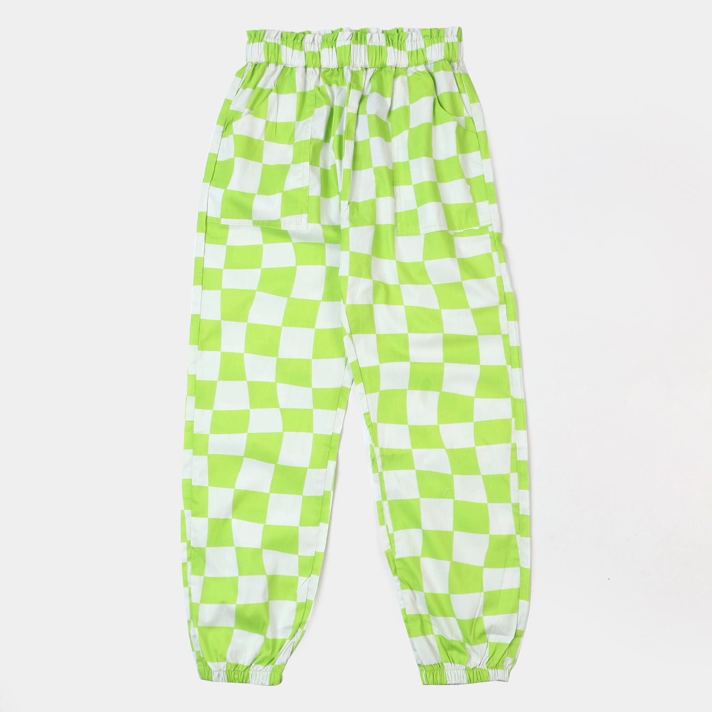 Girls Cotton Pant Checks - Green