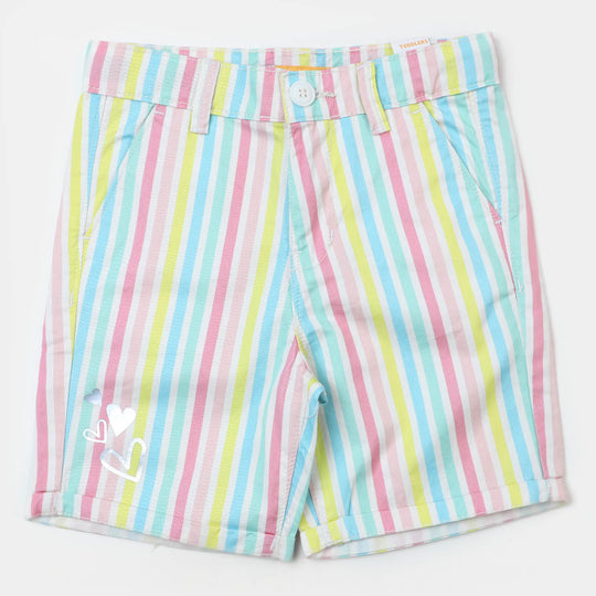 Girls Cotton Short Pastel Stripes - Multi