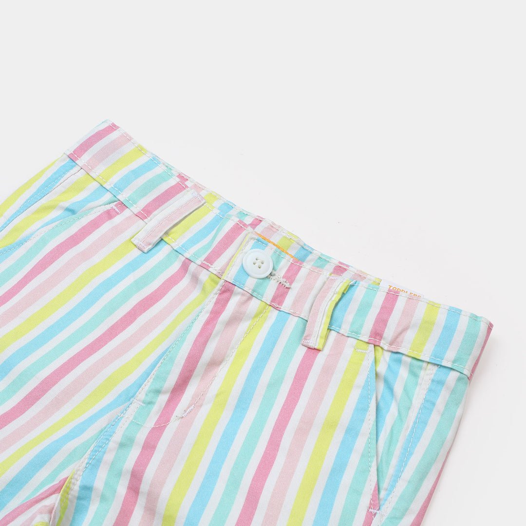 Girls Cotton Short Pastel Stripes - Multi