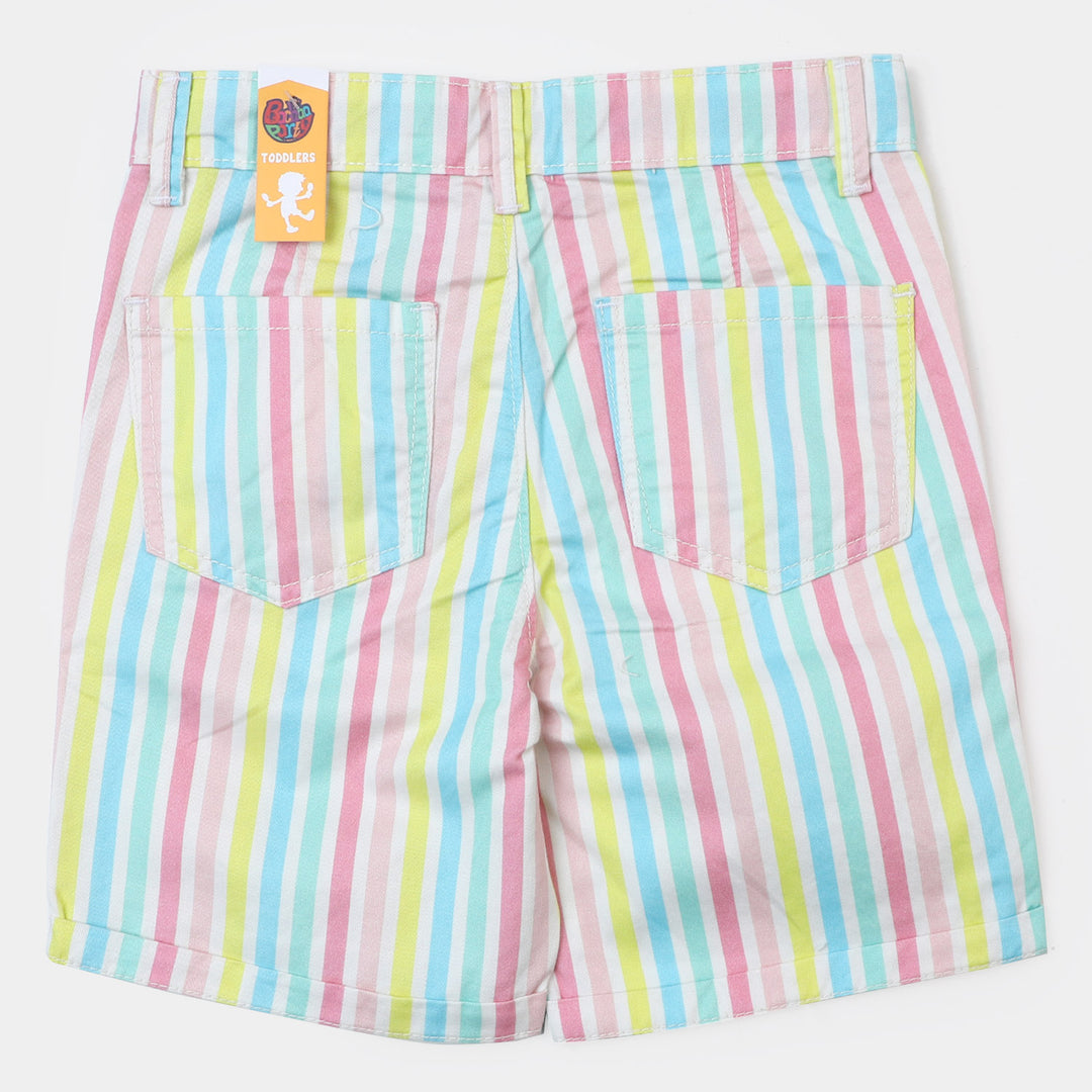 Girls Cotton Short Pastel Stripes - Multi