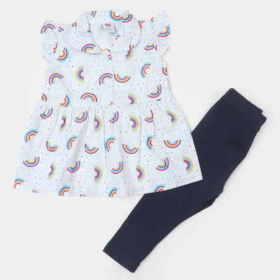 Infant Cotton Girls Woven Suit Rainbow - White