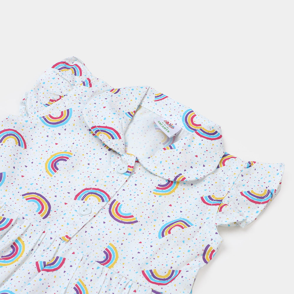 Infant Cotton Girls Woven Suit Rainbow - White