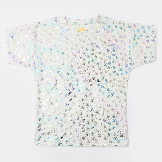 Girls Cotton T-Shirt  - Off -White