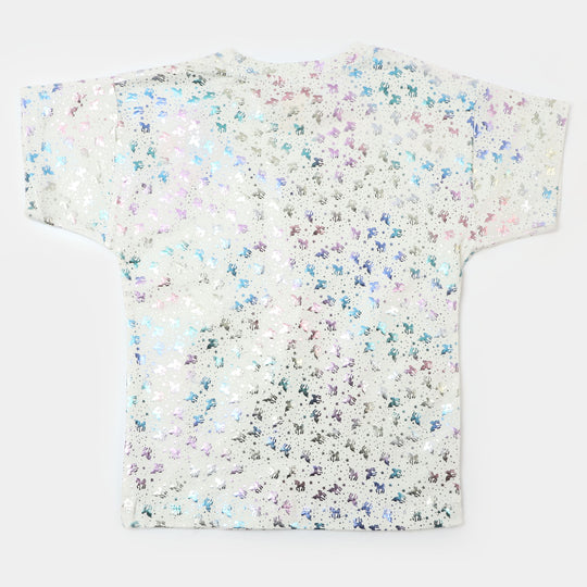 Girls Cotton T-Shirt  - Off -White