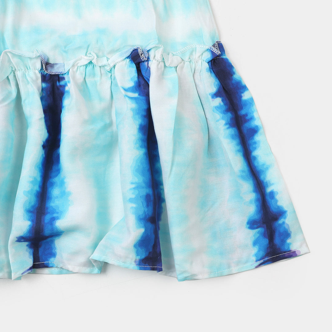 Girls Digital Print Long Skirt Lines - Blue