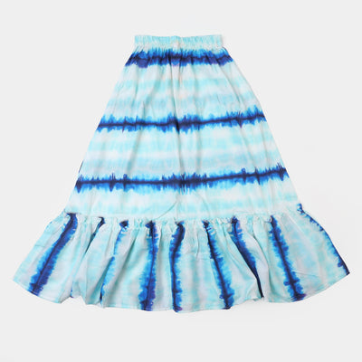 Girls Digital Print Long Skirt Lines - Blue