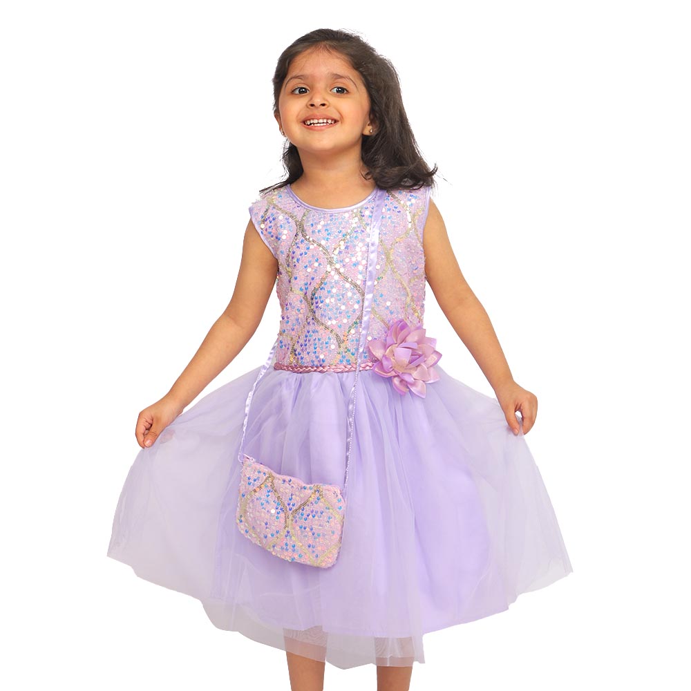 Girls Frock Fancy Sequins Sparkle - Lilac