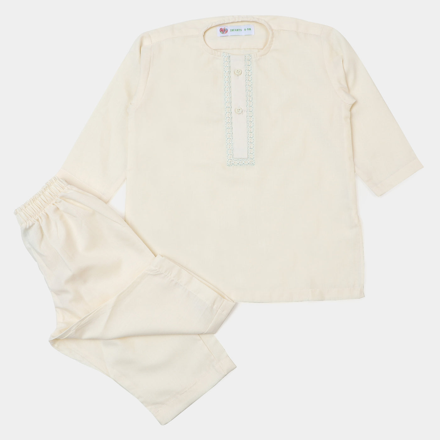 Infant Boys Embroidered Kurta Pajama Suit- Cream