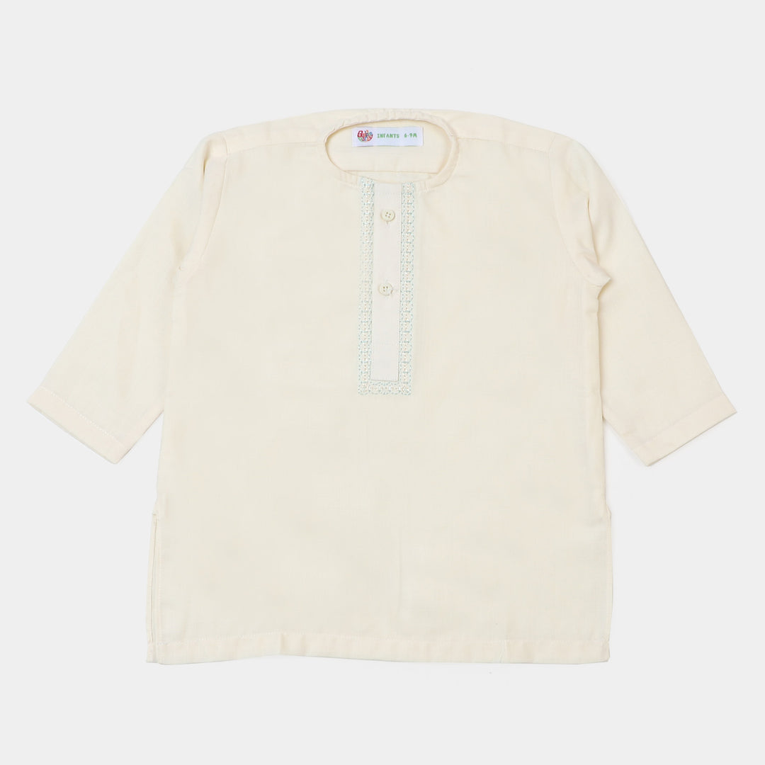 Infant Boys Embroidered Kurta Pajama Suit- Cream