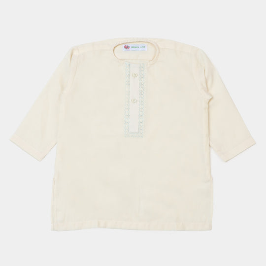 Infant Boys Embroidered Kurta Pajama Suit- Cream
