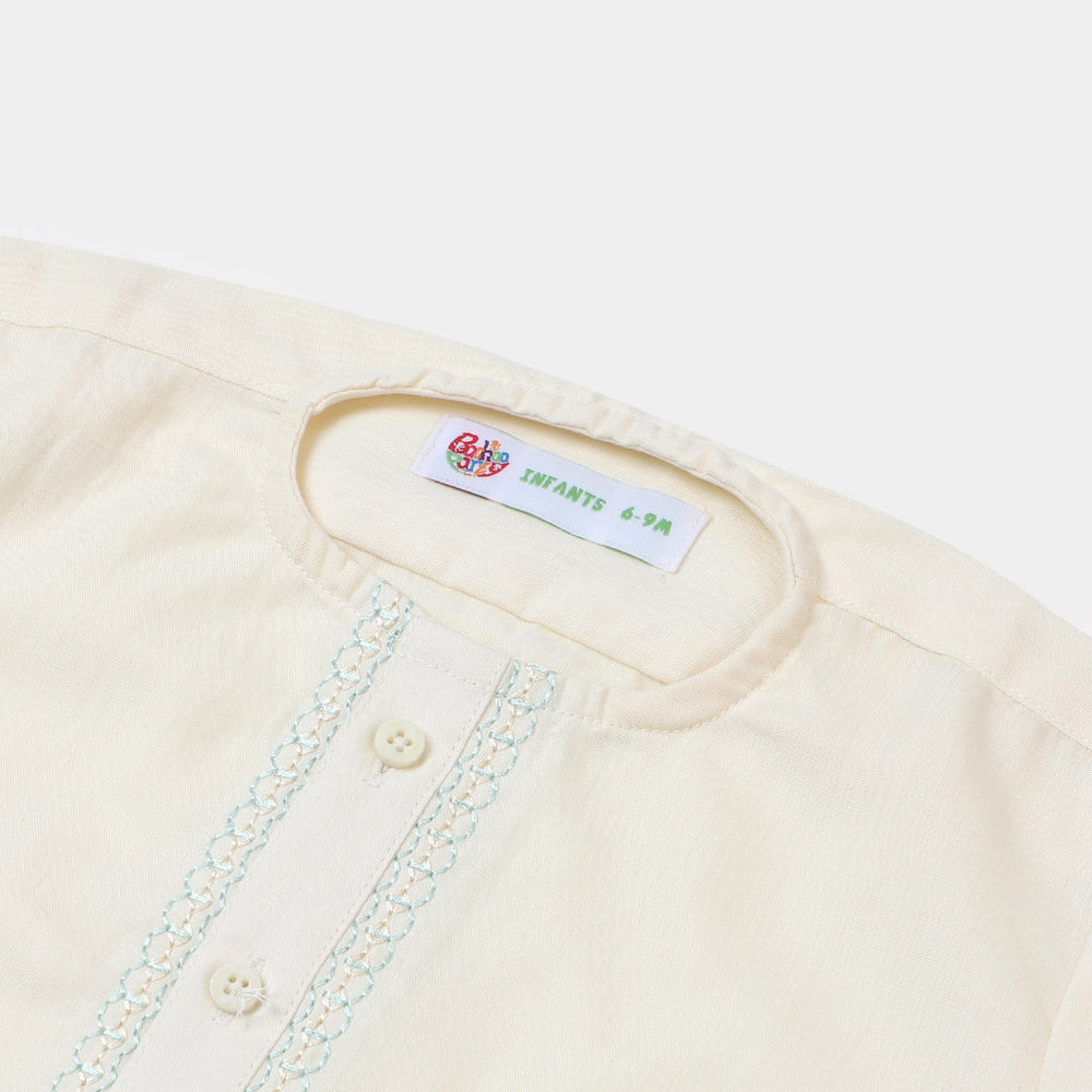Infant Boys Embroidered Kurta Pajama Suit- Cream