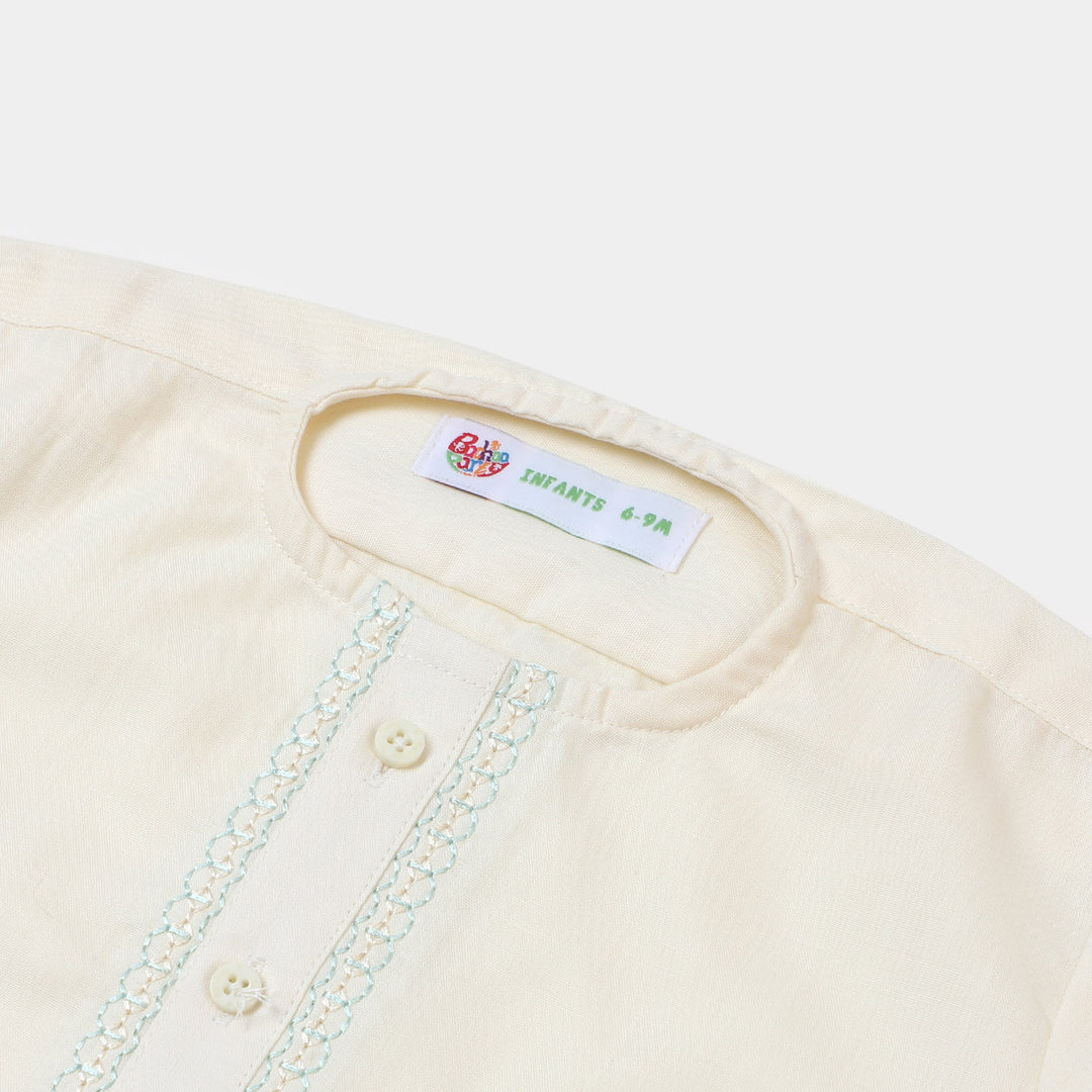 Infant Boys Embroidered Kurta Pajama Suit- Cream