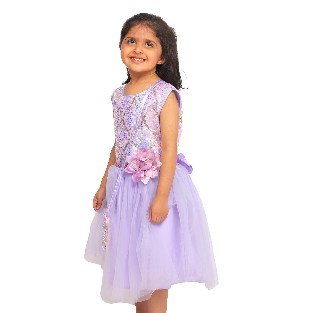 Girls Frock Fancy Sequins Sparkle - Lilac