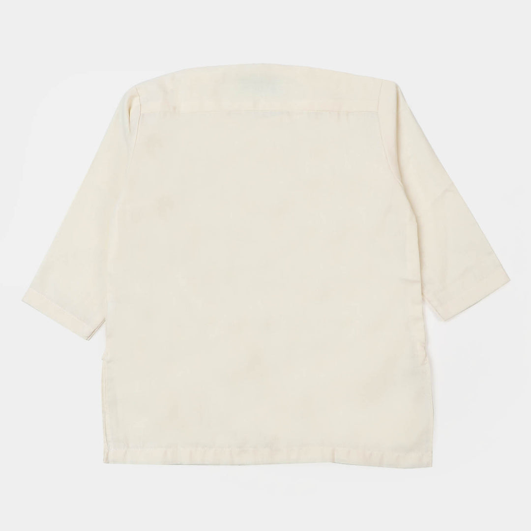 Infant Boys Embroidered Kurta Pajama Suit- Cream