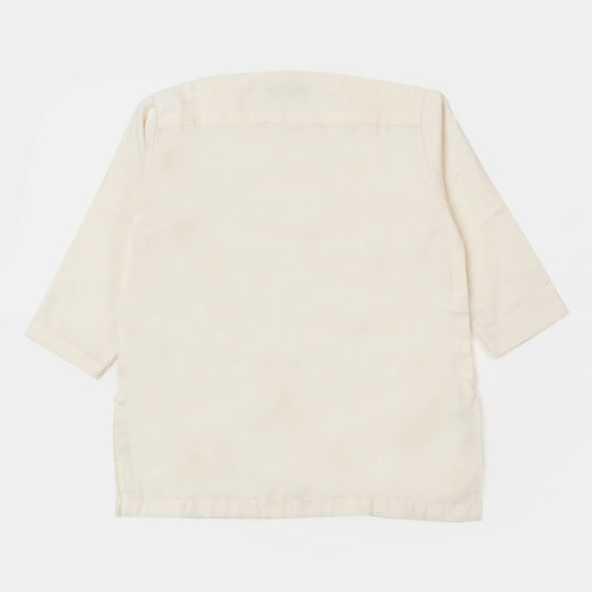 Infant Boys Embroidered Kurta Pajama Suit- Cream