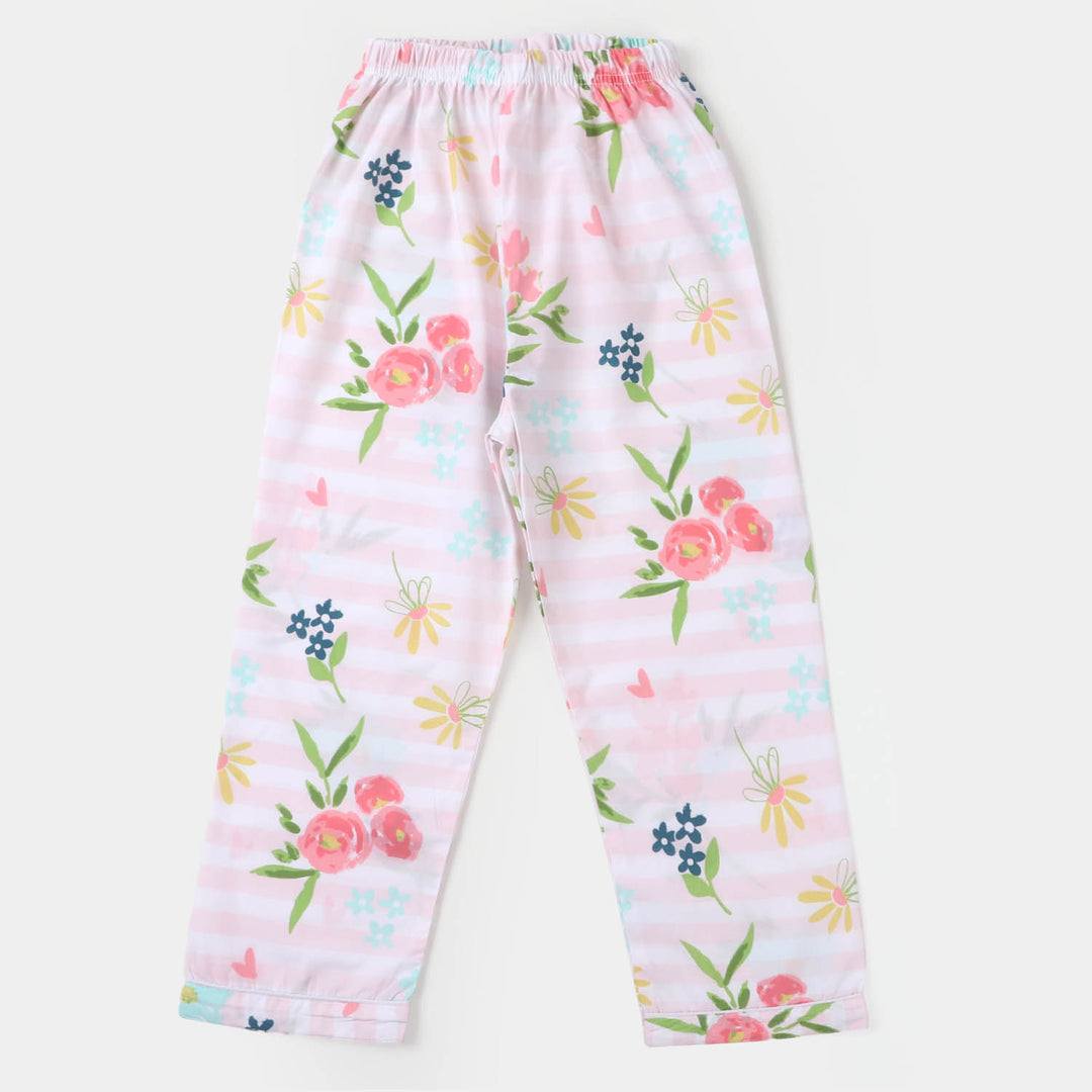 Girls Woven Night Suit Flowers - Pink