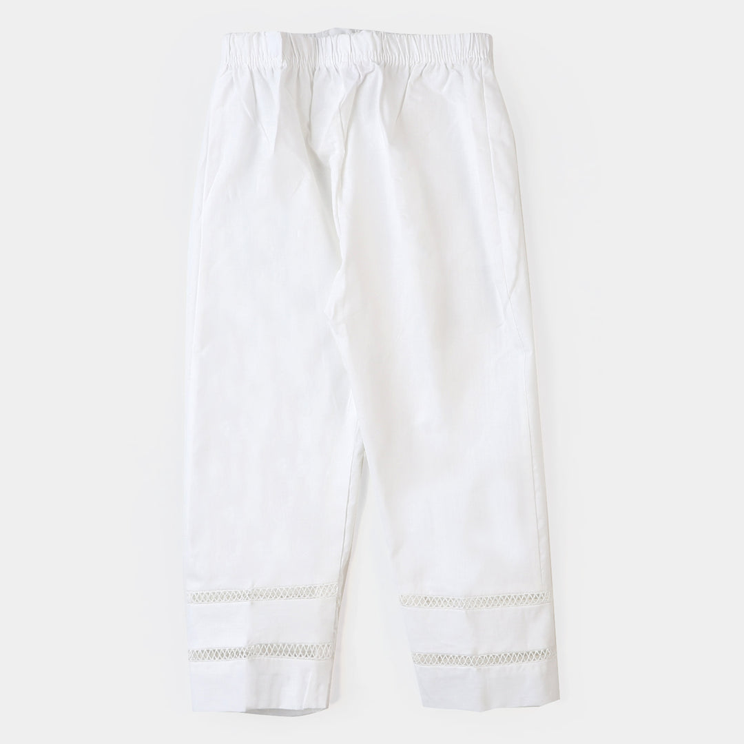 Girls Cotton Straight Pant - White