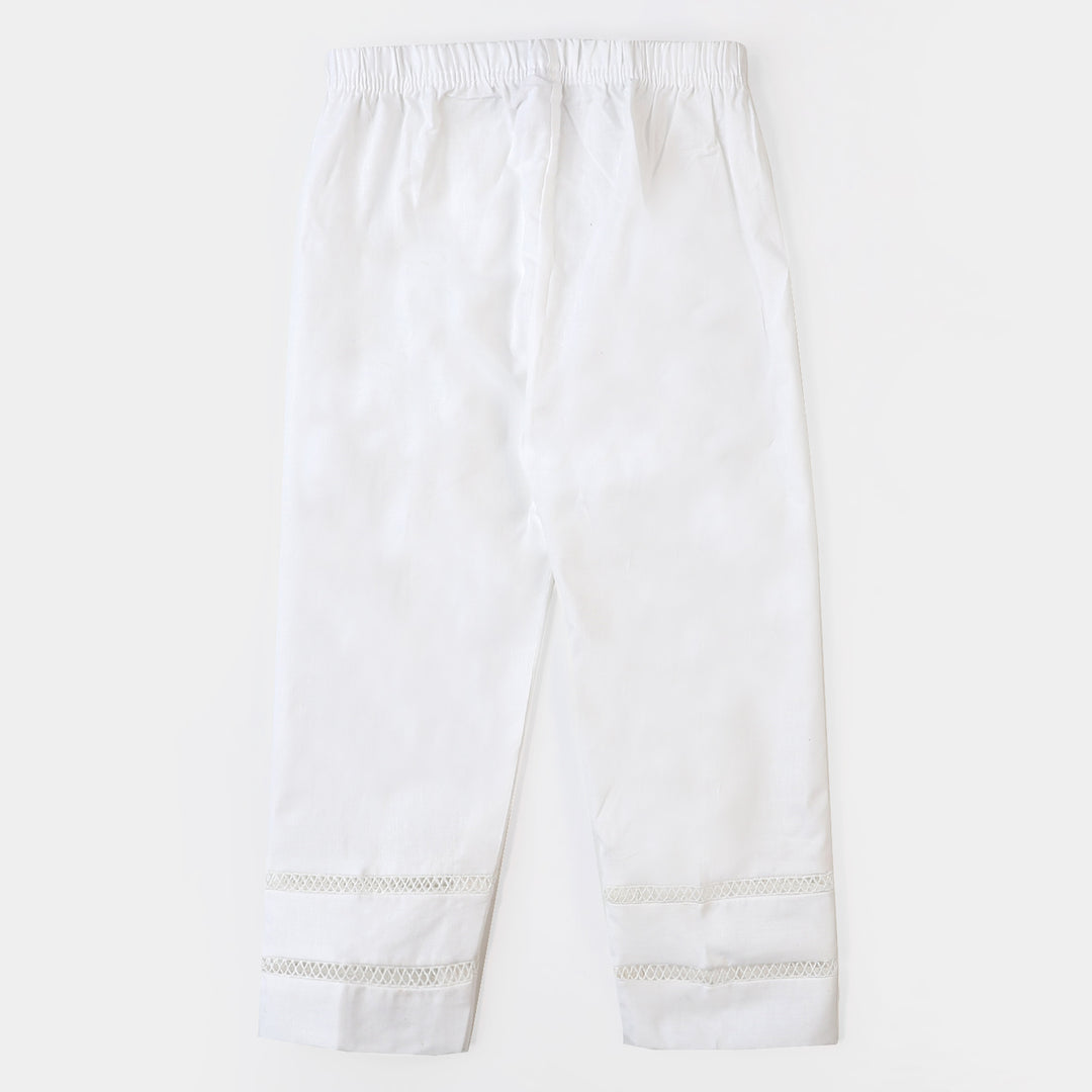 Girls Cotton Straight Pant - White