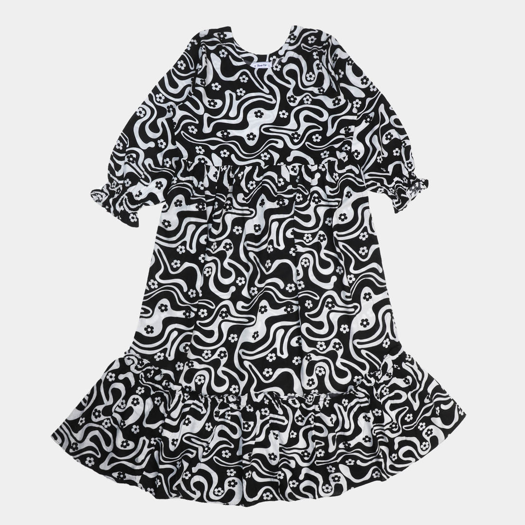 Teen Girls Linen Dress - Black