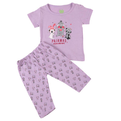 Infant Girls Knitted Night Suit Pizza & Naps - Purple