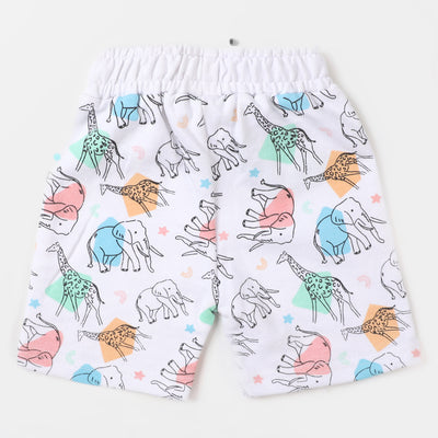 Infant Boys Knitted Short Animal All Over - White