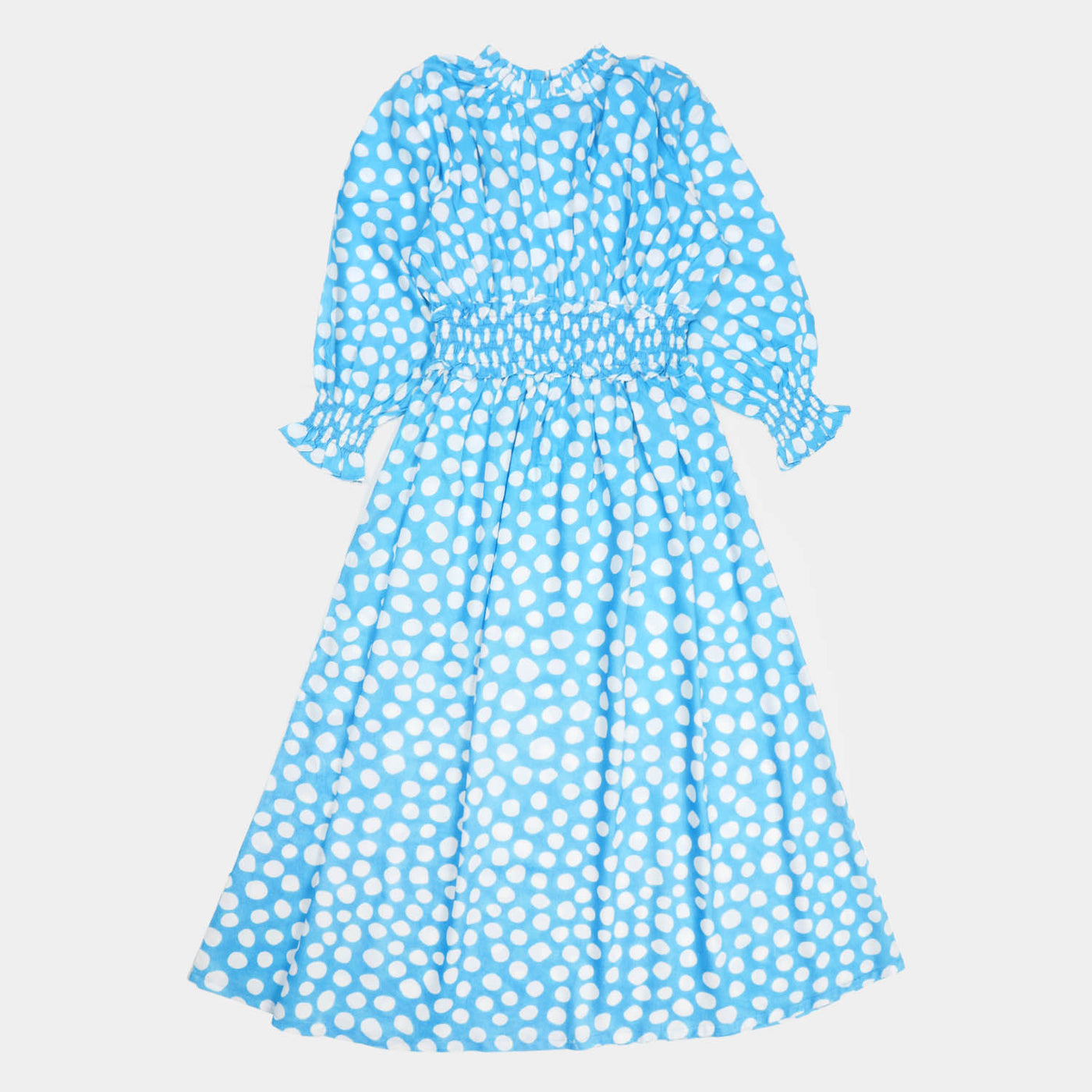 Teen Girls Linen Dress White Dots - Blue