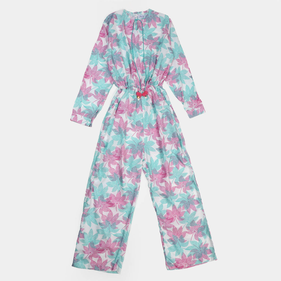 Teens Girls Linen Digital Print Jumpsuit - Multi