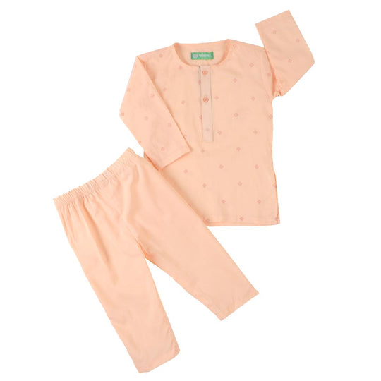Infant Boys Screen Print Kurta Pajama Suit - Peach