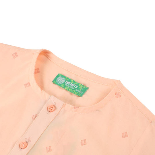 Infant Boys Screen Print Kurta Pajama Suit - Peach